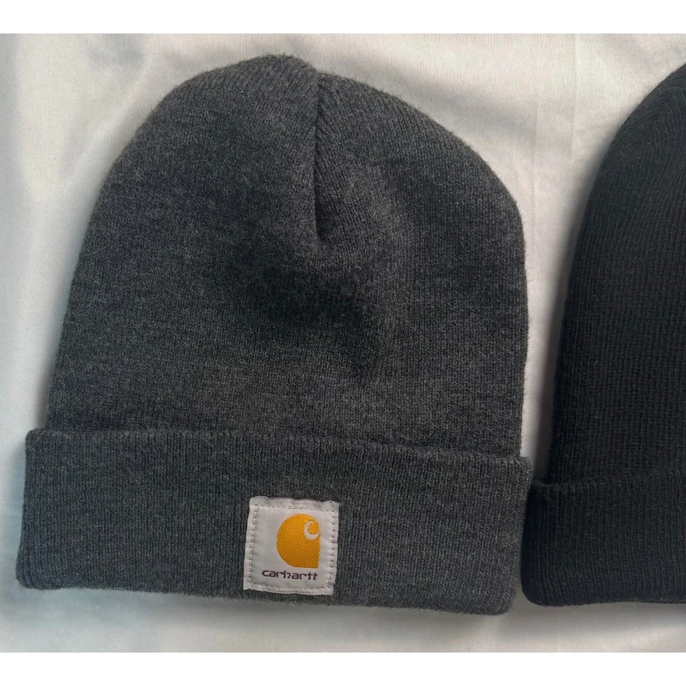 Carhartt Watch Hat Beanie Bundle Black and Charcoal Grey Ribbed Knit Caps 2 Pack